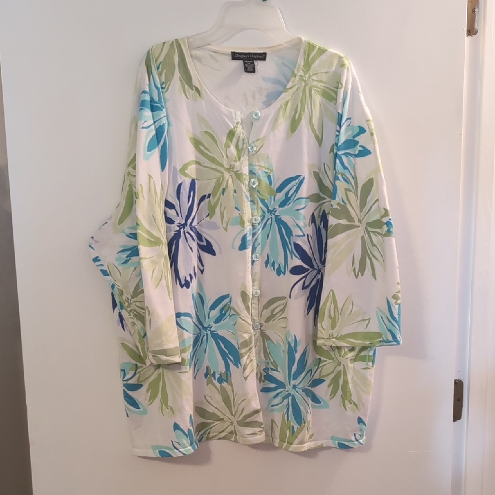 Designers Originals Blue and Green Floral Button-Down Shirt